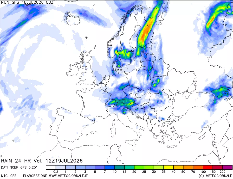 mappa Precipitazioni 24 ore precedenti