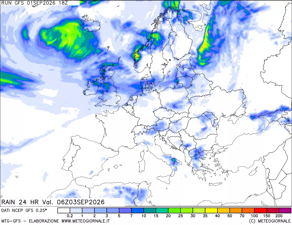 mappa Precipitazioni 24 ore precedenti