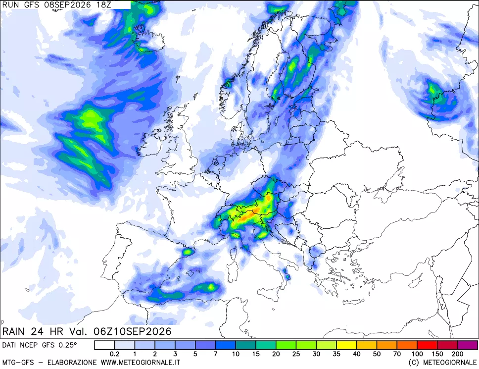 mappa Precipitazioni 24 ore precedenti