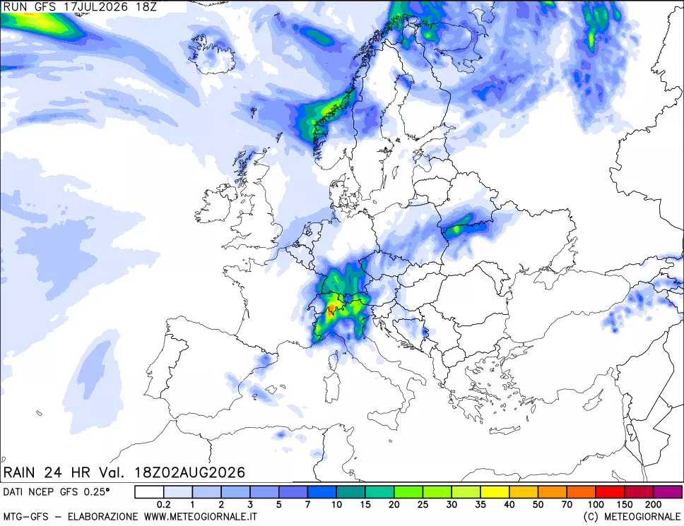 mappa Precipitazioni 24 ore precedenti