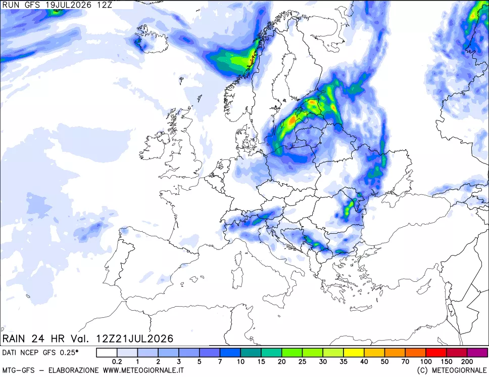 mappa Precipitazioni 24 ore precedenti