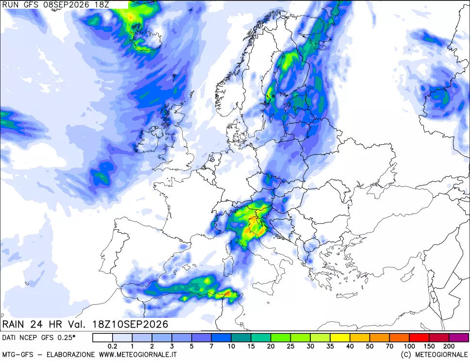 mappa Precipitazioni 24 ore precedenti