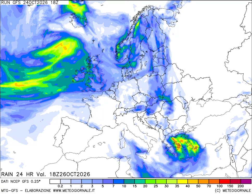 mappa Precipitazioni 24 ore precedenti