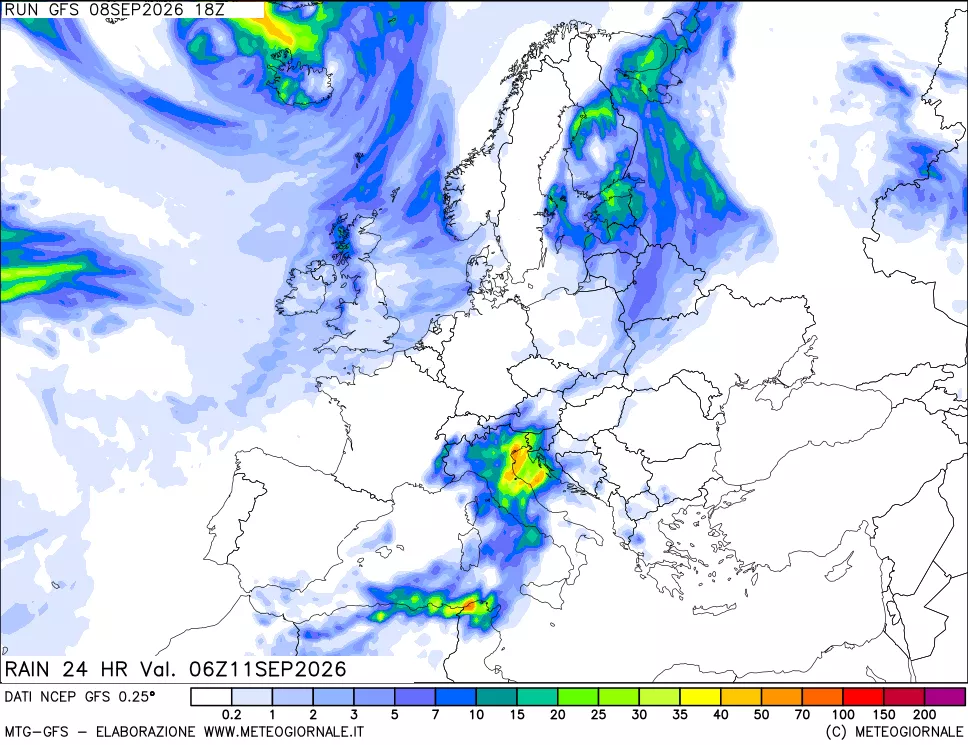 mappa Precipitazioni 24 ore precedenti