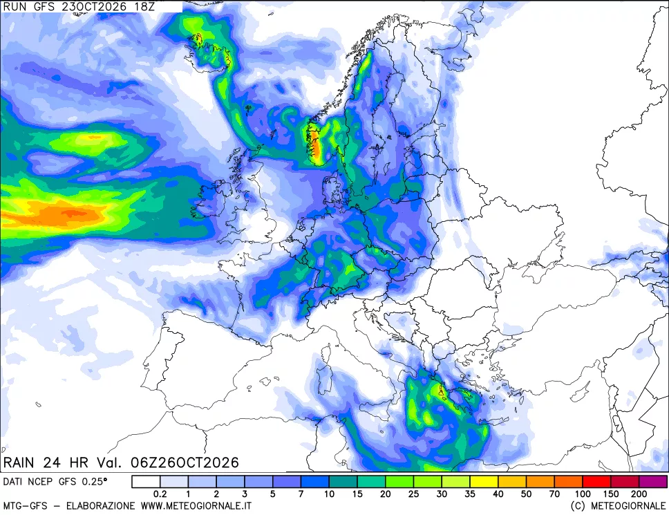 mappa Precipitazioni 24 ore precedenti