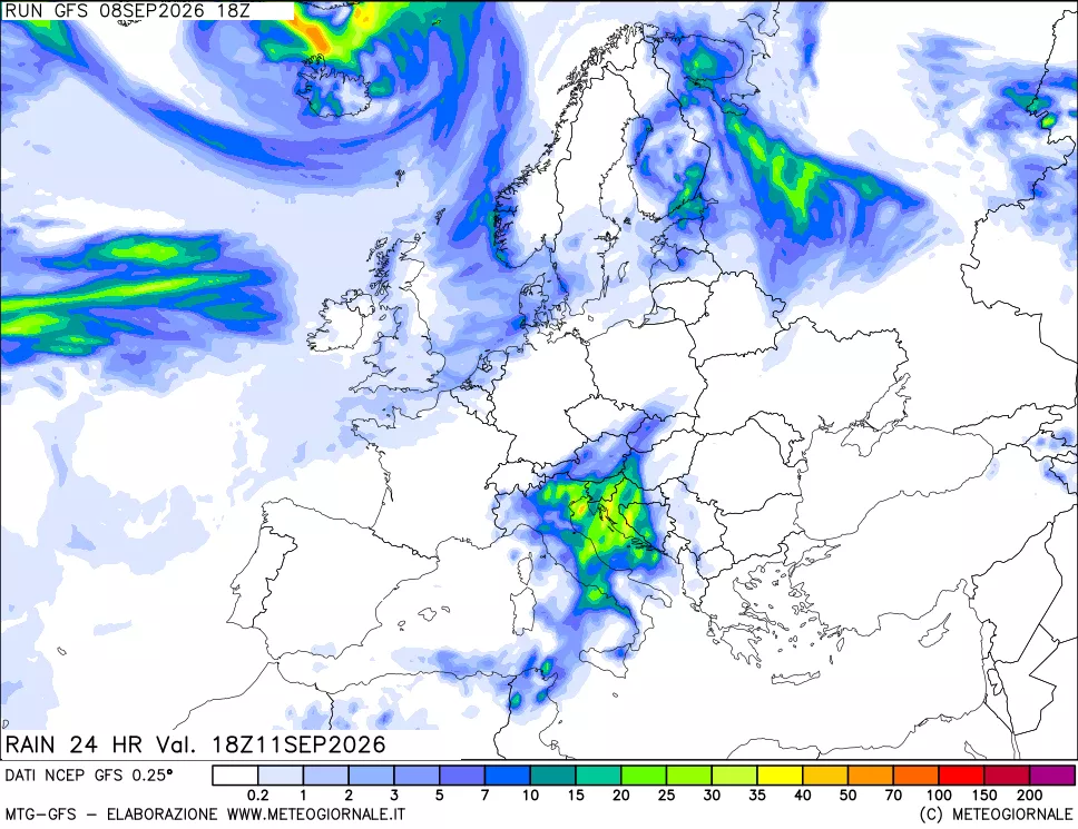 mappa Precipitazioni 24 ore precedenti