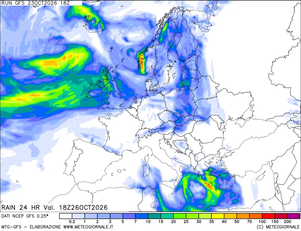 mappa Precipitazioni 24 ore precedenti