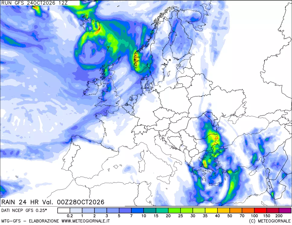 mappa Precipitazioni 24 ore precedenti