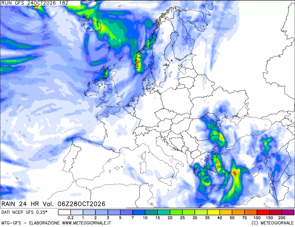 mappa Precipitazioni 24 ore precedenti