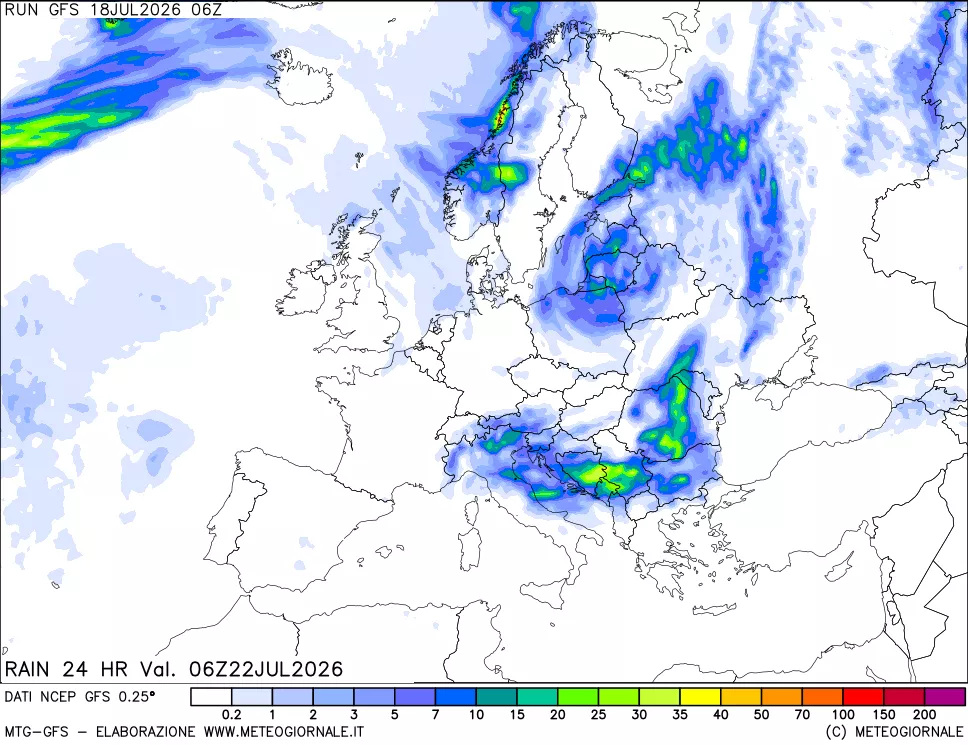 mappa Precipitazioni 24 ore precedenti