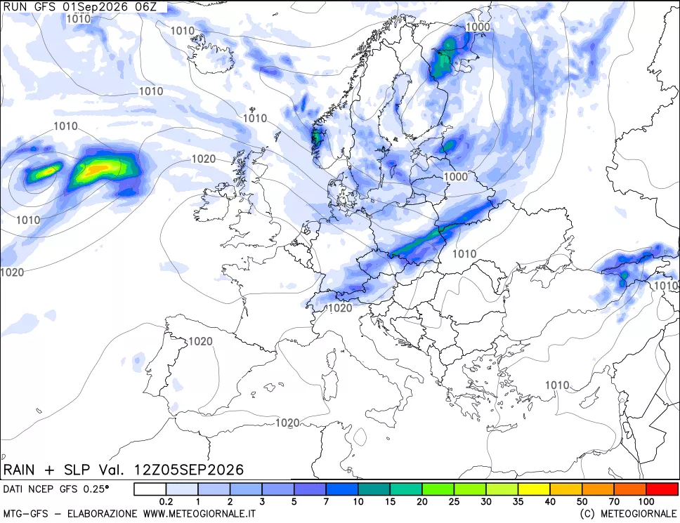mappa Precipitazioni e pressione SLM