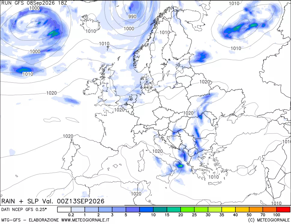 mappa Precipitazioni e pressione SLM