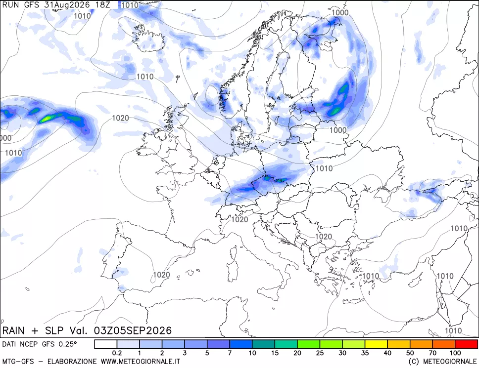 mappa Precipitazioni e pressione SLM