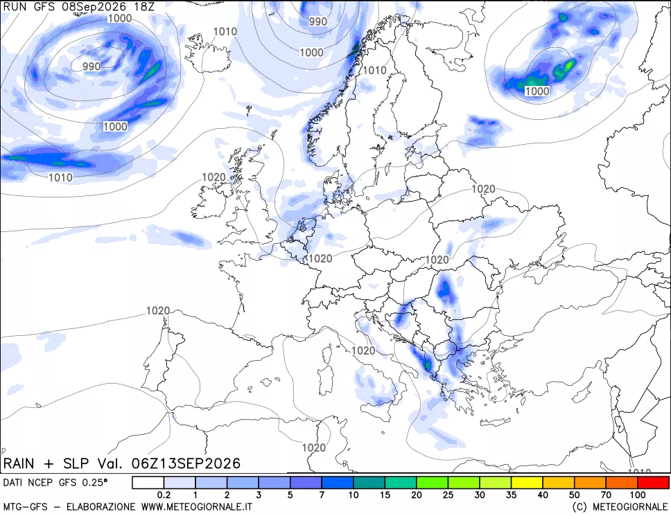 mappa Precipitazioni e pressione SLM