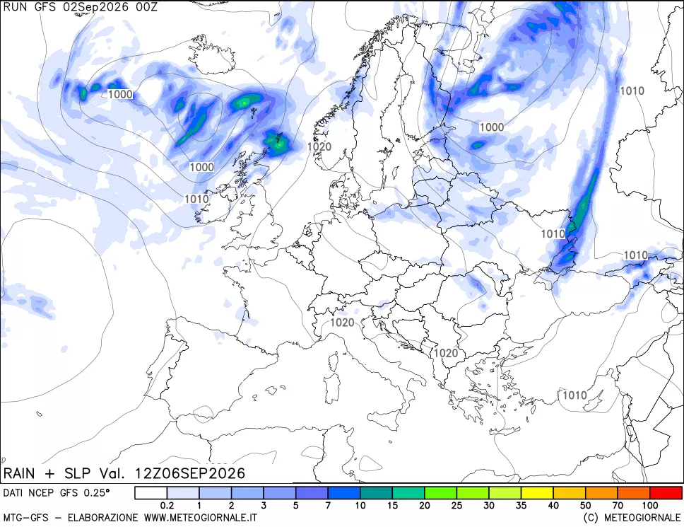 mappa Precipitazioni e pressione SLM