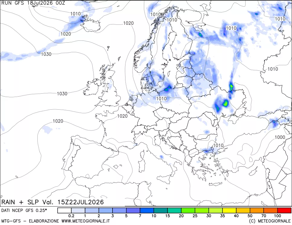 mappa Precipitazioni e pressione SLM