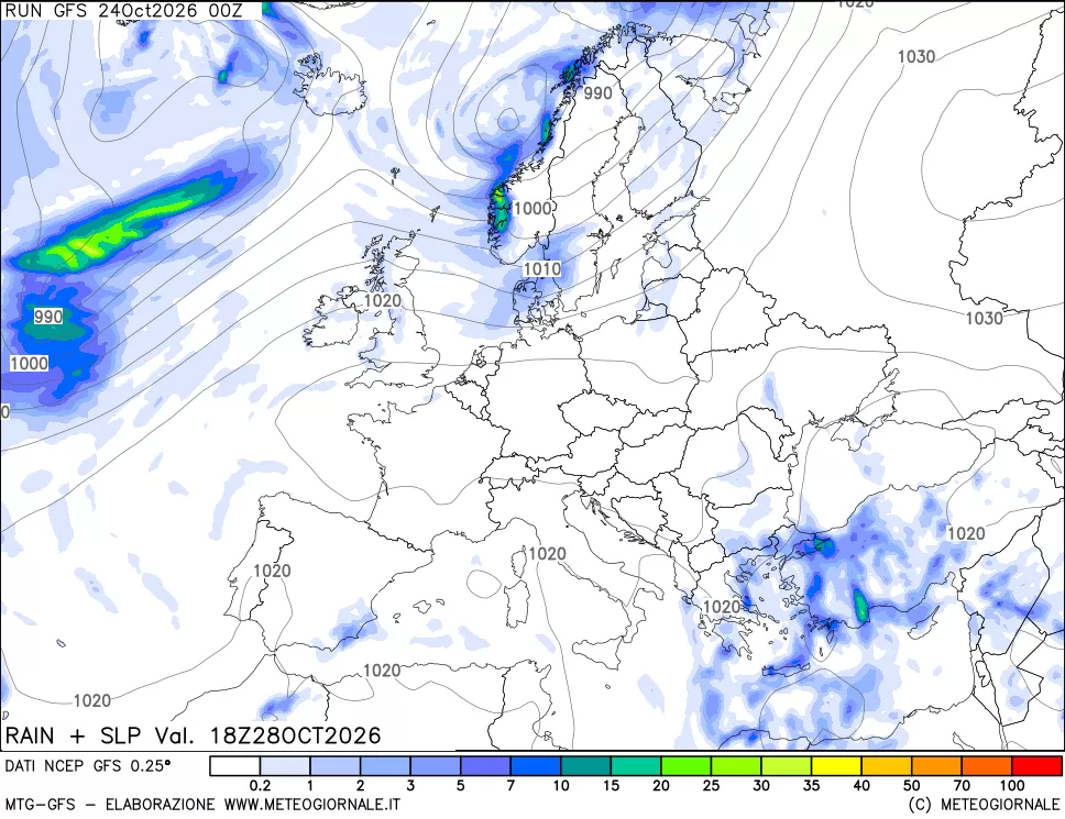 mappa Precipitazioni e pressione SLM