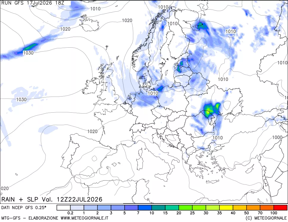 mappa Precipitazioni e pressione SLM