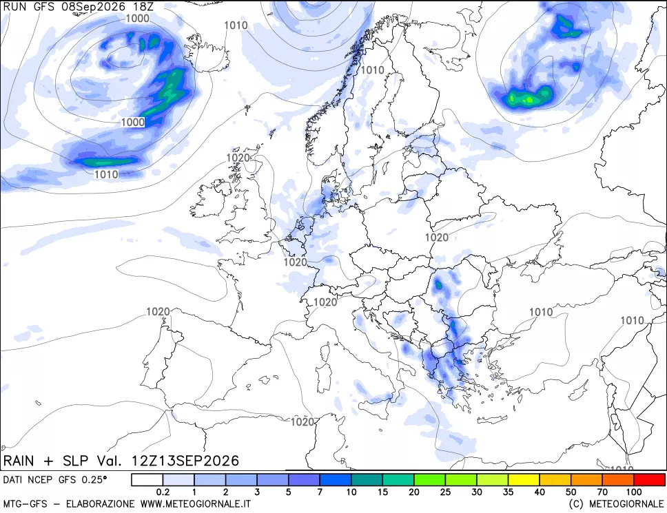 mappa Precipitazioni e pressione SLM