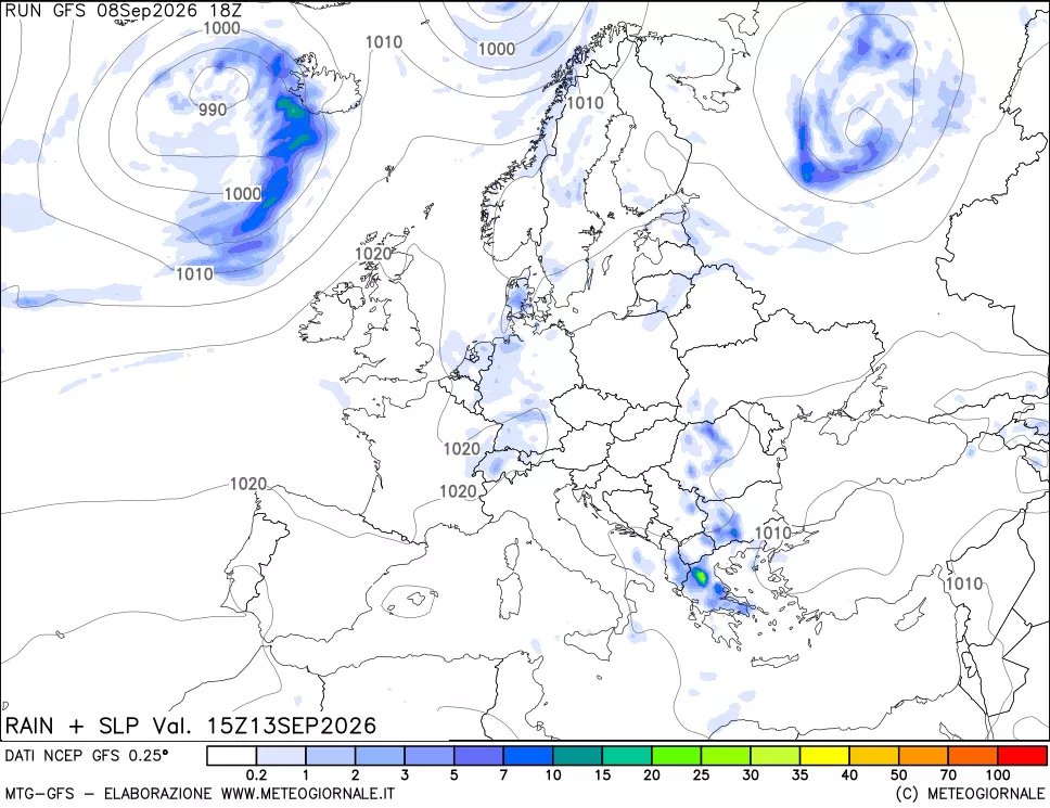 mappa Precipitazioni e pressione SLM