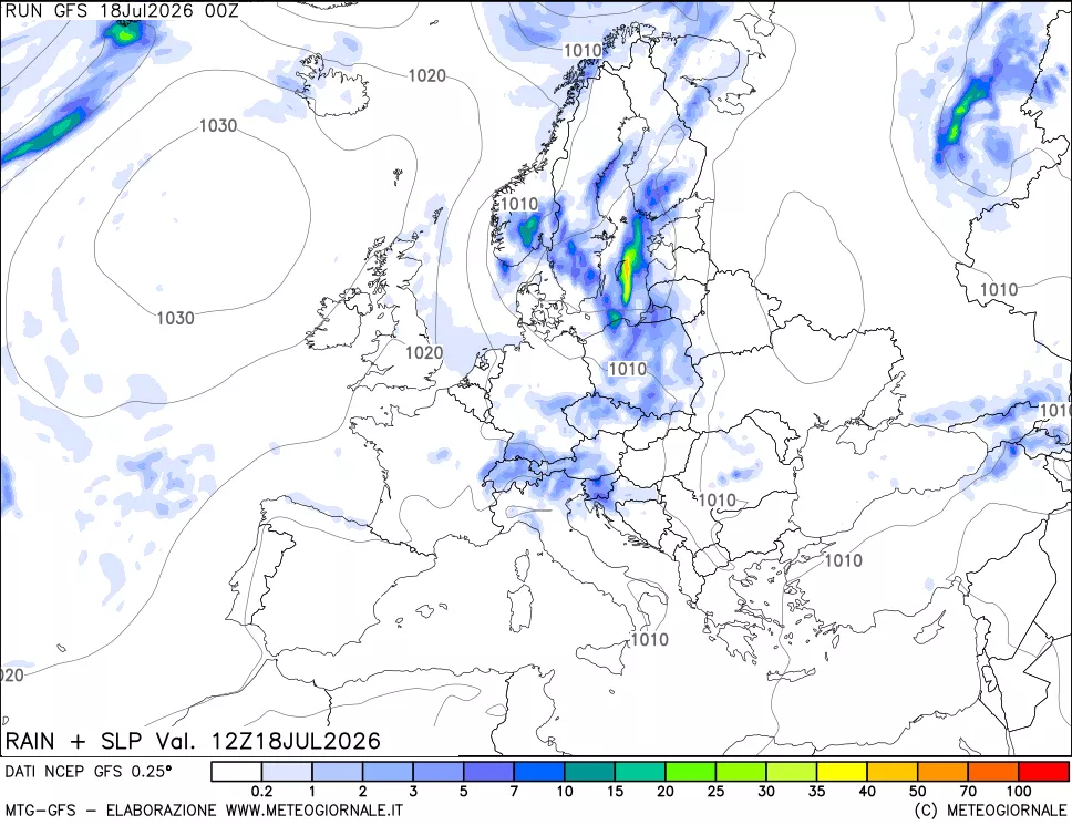 mappa Precipitazioni e pressione SLM