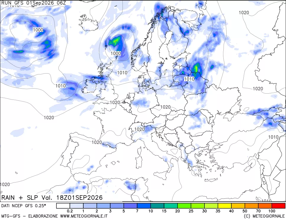 mappa Precipitazioni e pressione SLM