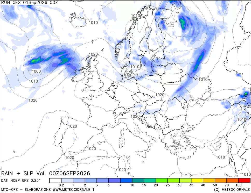 mappa Precipitazioni e pressione SLM
