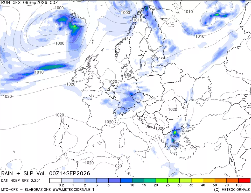 mappa Precipitazioni e pressione SLM