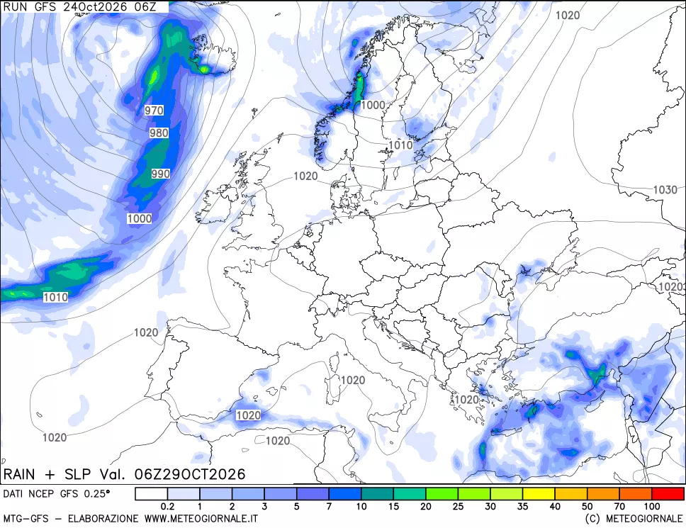mappa Precipitazioni e pressione SLM