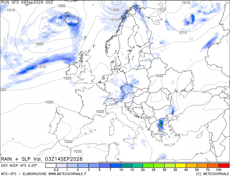 mappa Precipitazioni e pressione SLM