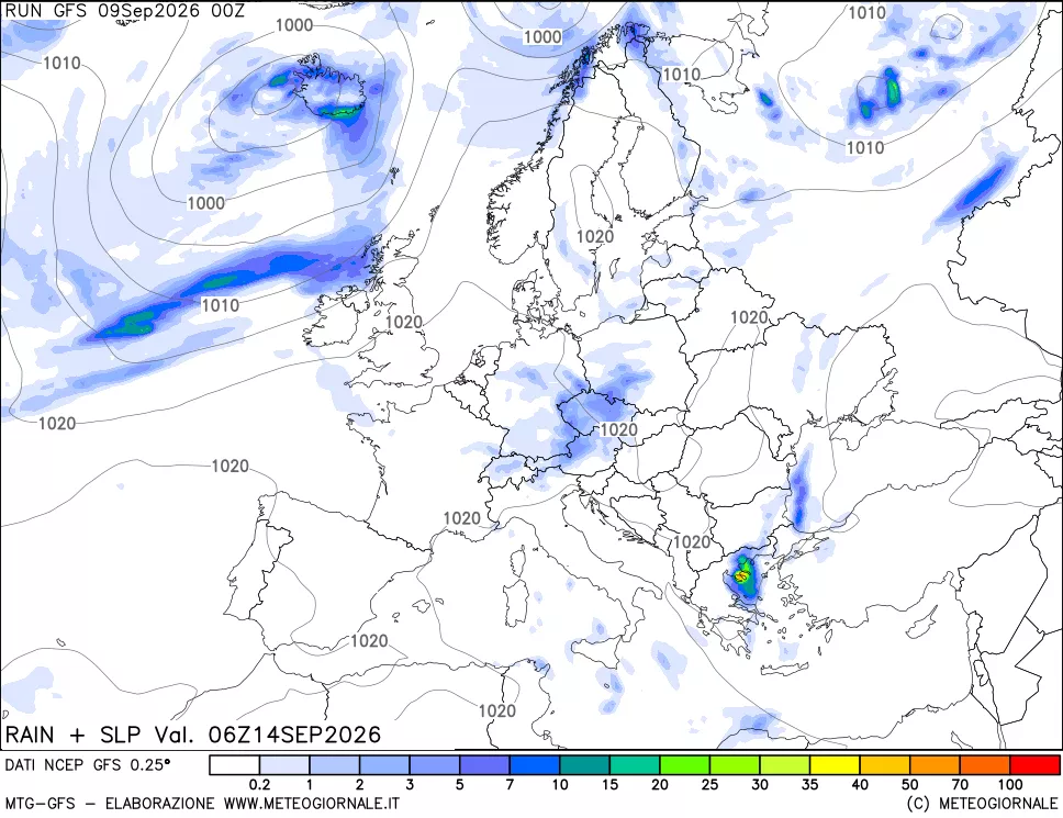 mappa Precipitazioni e pressione SLM