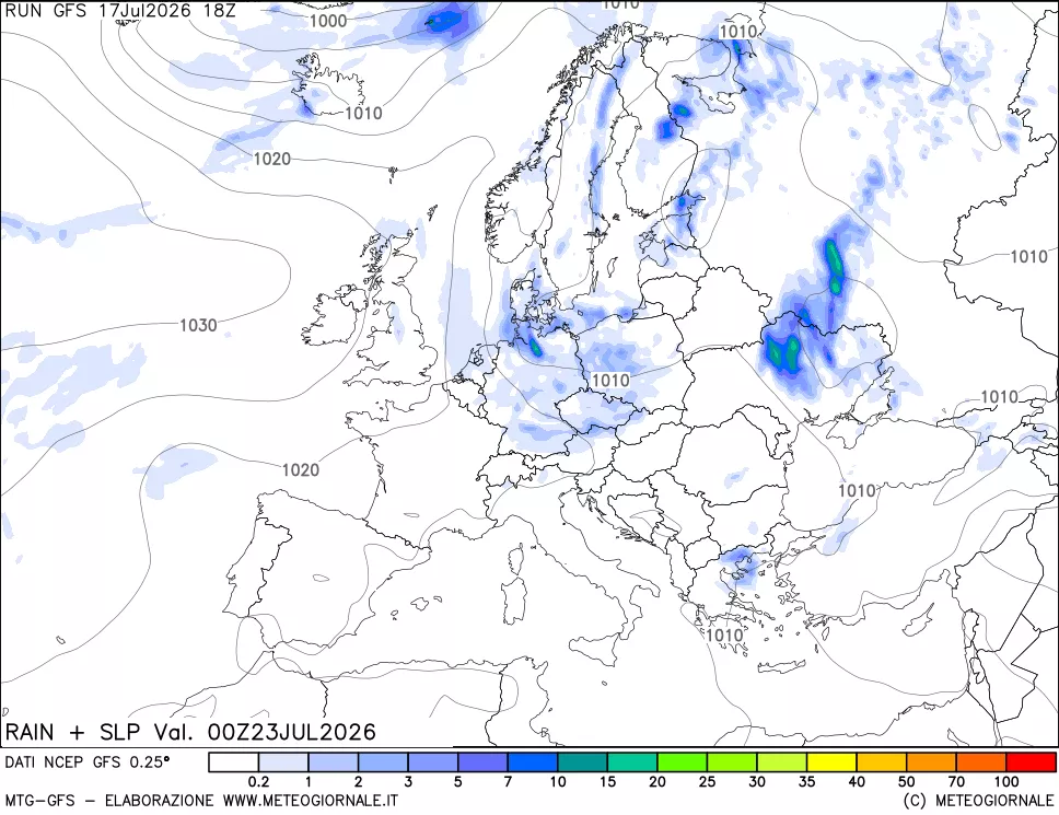 mappa Precipitazioni e pressione SLM