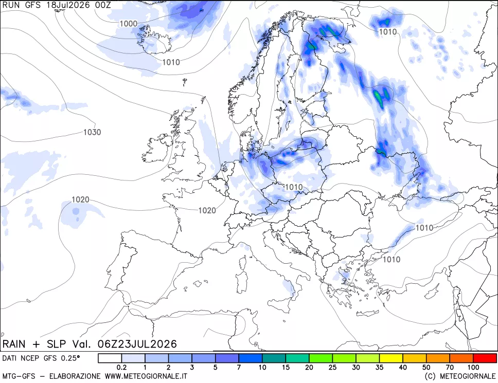 mappa Precipitazioni e pressione SLM