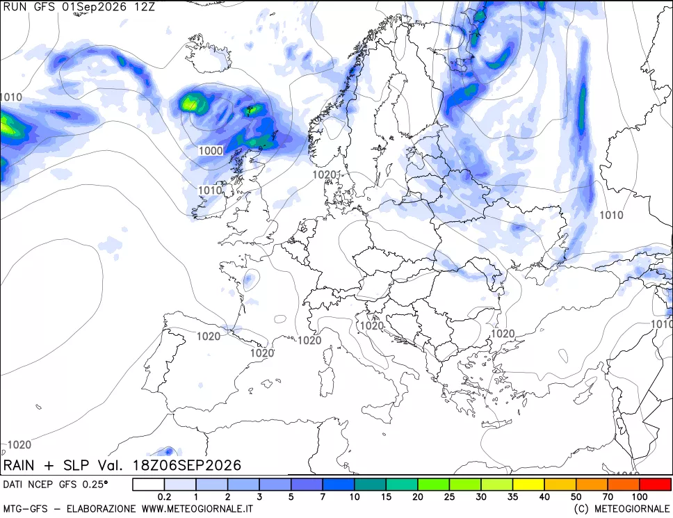 mappa Precipitazioni e pressione SLM