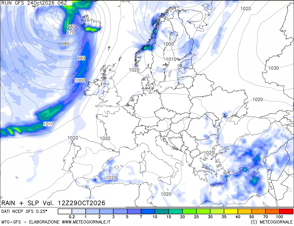 mappa Precipitazioni e pressione SLM