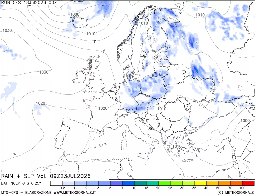 mappa Precipitazioni e pressione SLM