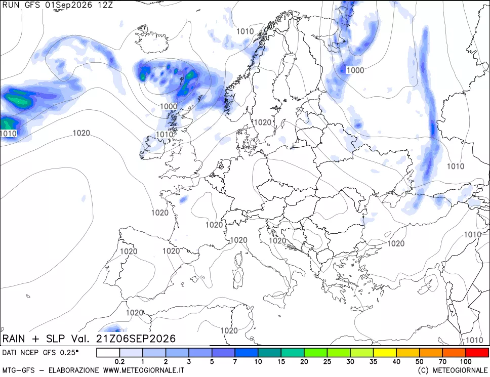 mappa Precipitazioni e pressione SLM