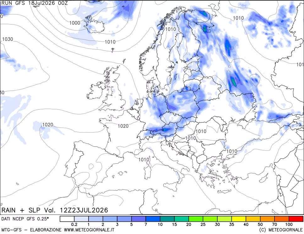 mappa Precipitazioni e pressione SLM