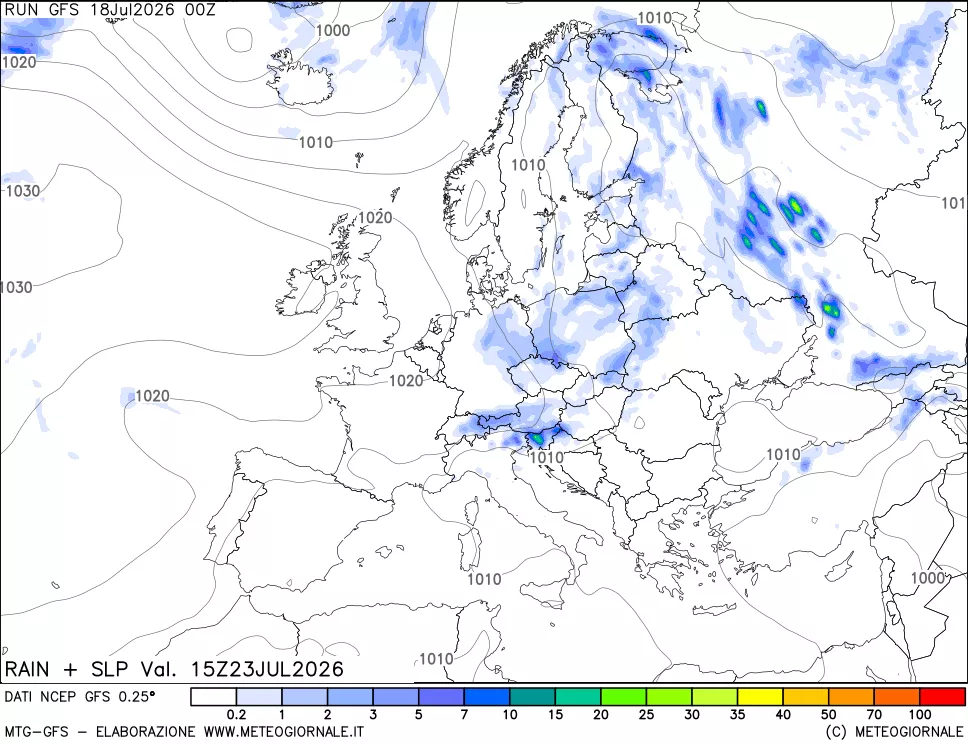 mappa Precipitazioni e pressione SLM