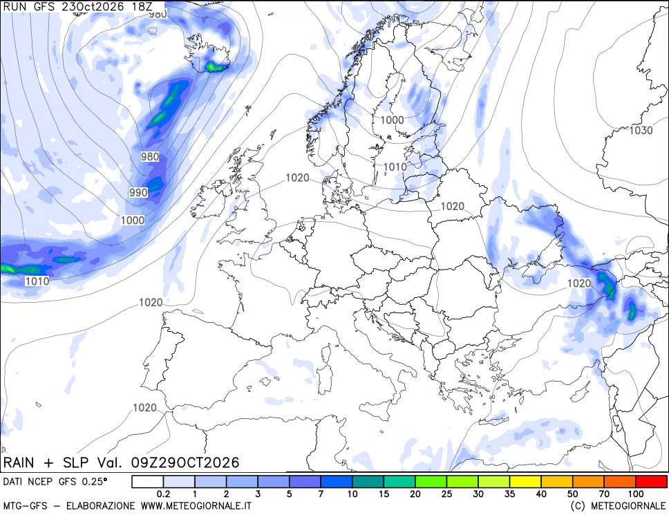 mappa Precipitazioni e pressione SLM