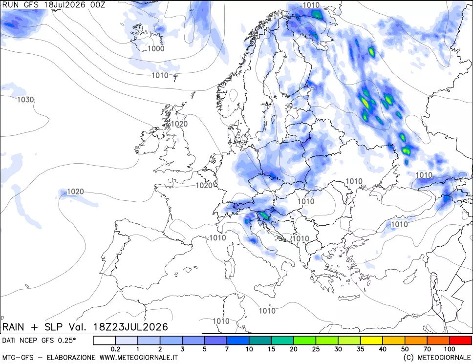 mappa Precipitazioni e pressione SLM
