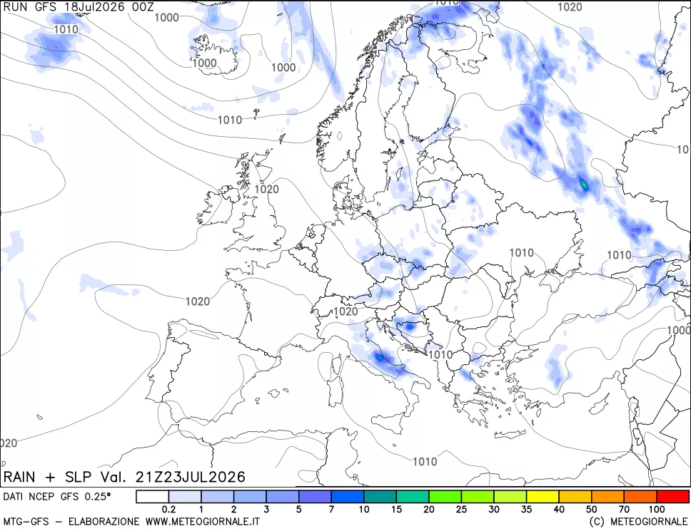 mappa Precipitazioni e pressione SLM