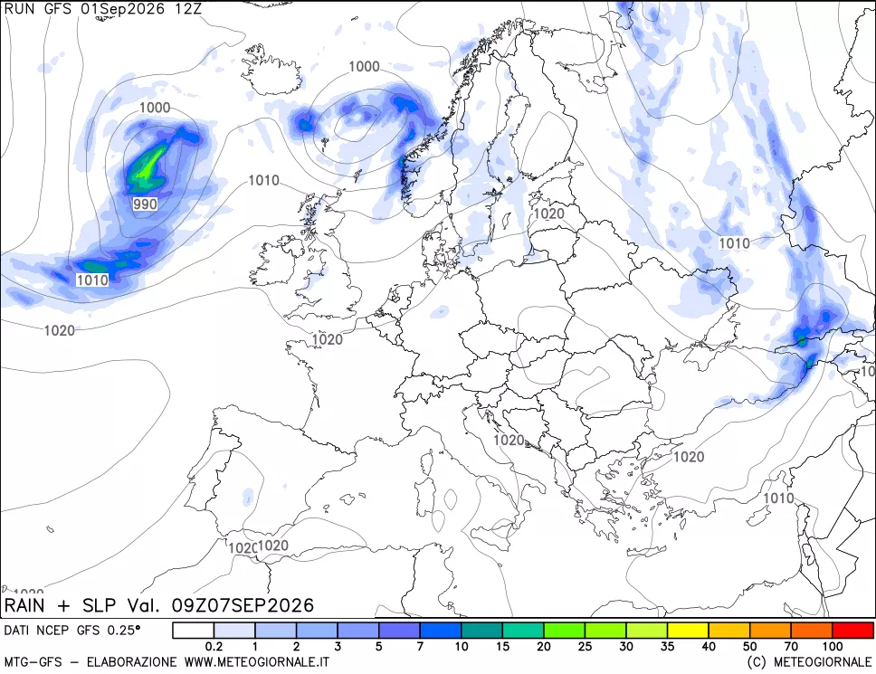 mappa Precipitazioni e pressione SLM