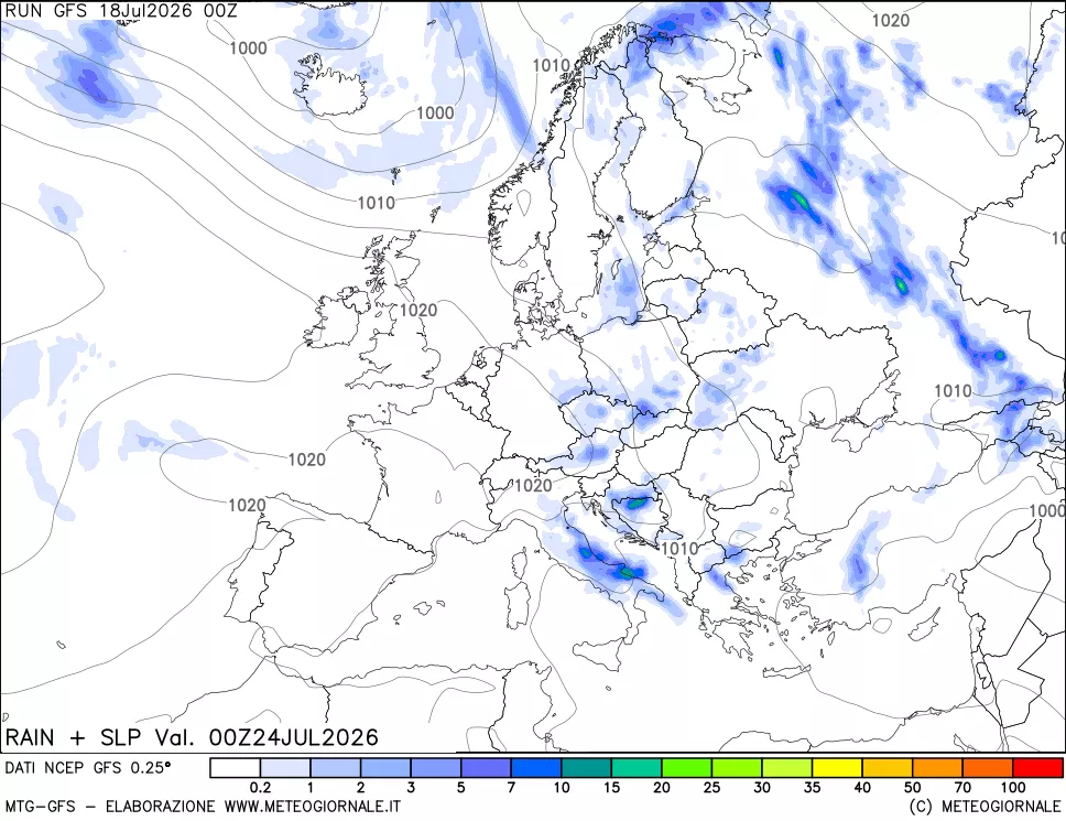 mappa Precipitazioni e pressione SLM