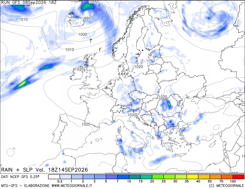 mappa Precipitazioni e pressione SLM