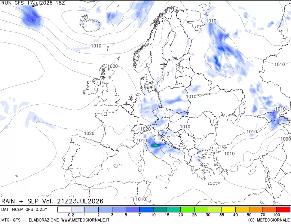 mappa Precipitazioni e pressione SLM