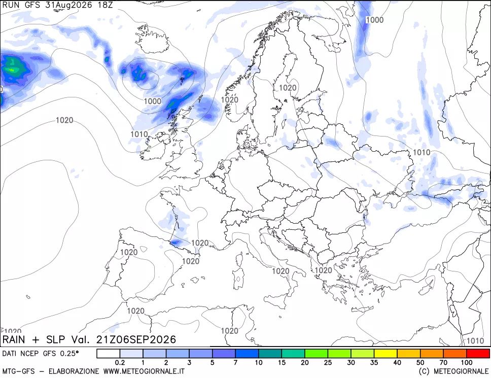 mappa Precipitazioni e pressione SLM