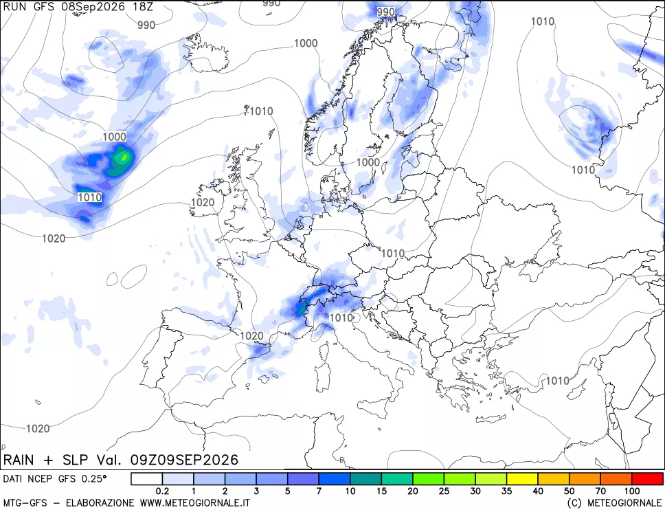 mappa Precipitazioni e pressione SLM