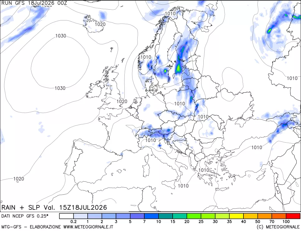 mappa Precipitazioni e pressione SLM