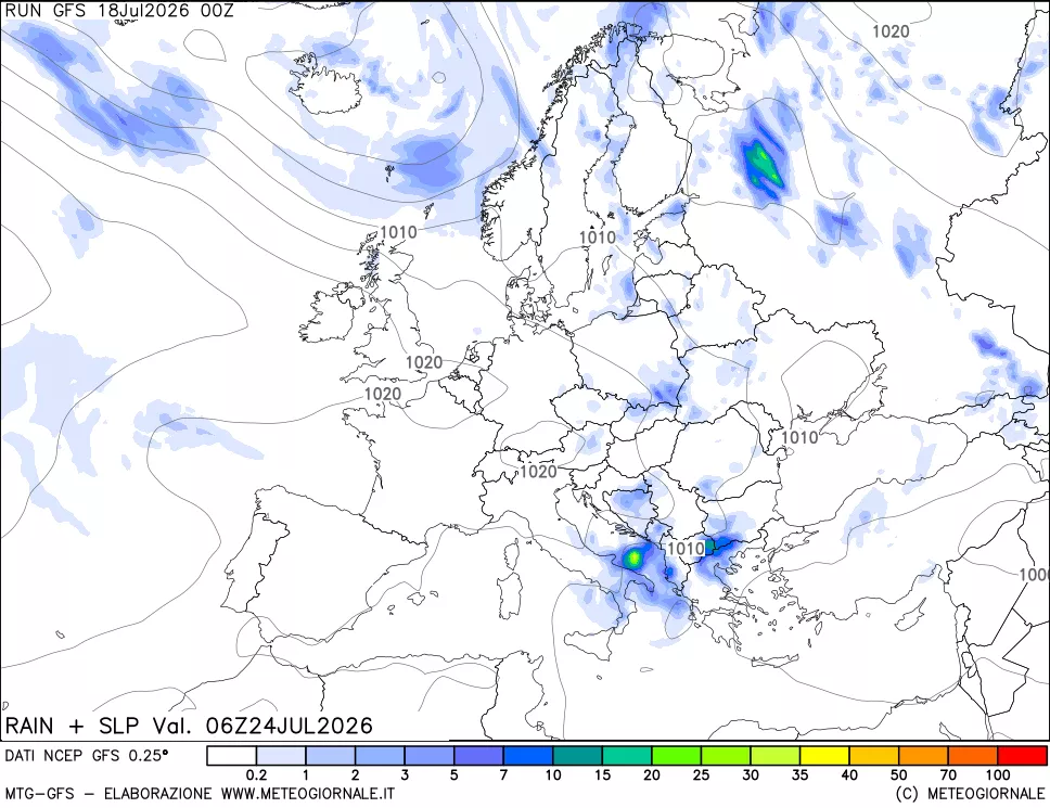 mappa Precipitazioni e pressione SLM